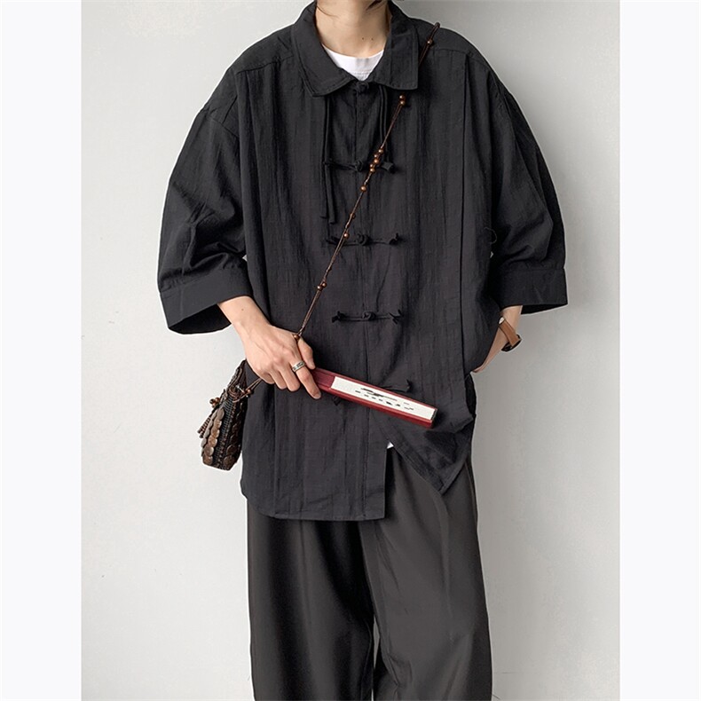 2024夏季新款复古纯色衬衫男潮牌宽松休闲短袖衬衣现货W8171-P41,男装衬衫,星座512-4