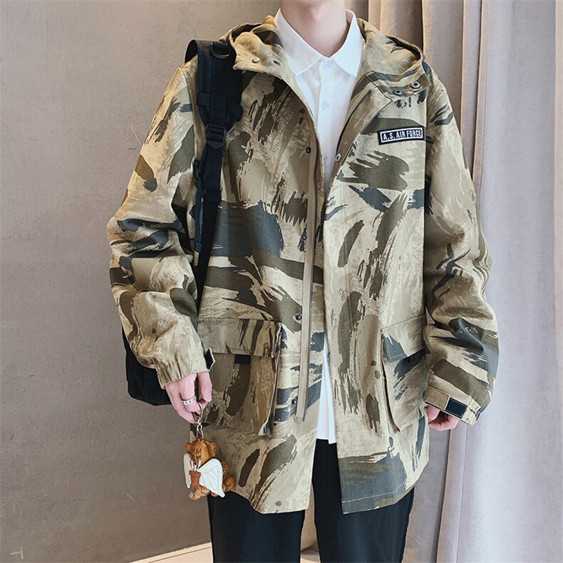 FY808-P78秋装新款港风立体袋迷彩潮流外套风衣中长款夹克控98,男装夹克,电商A009A（原A058A）