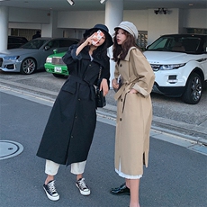 现货2021春季新款娃娃领收腰长款风衣浙宝292A，女装风衣，时倾STUDIO