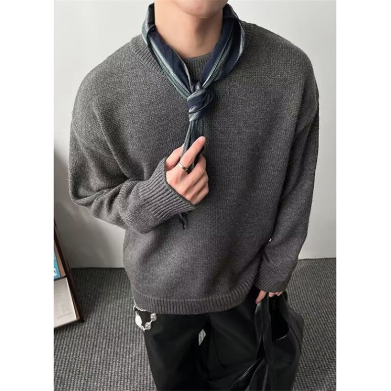 慵懒文艺冬季百搭宽松慵懒风假两件撞色灰色圆领针织毛衣M5807,男装针织衫/毛衣,星座1116A（原606A-3）