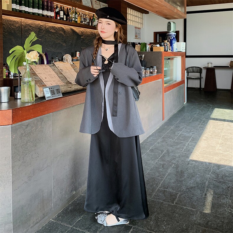 高级感叠穿西装套装裙女2025春季新款优雅气质吊带连衣裙三件套潮,女装套装/套裙,浙宝305