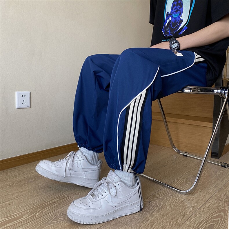 休闲男卫裤运动裤韩版宽松条纹港风日系抽绳束脚长裤K02917-P40,男装休闲裤,星座308B-1