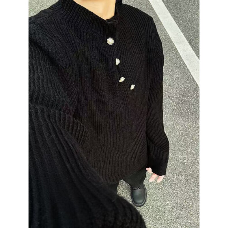 有货~杏色套头高领针织毛衣秋冬慵懒风纽扣设计高级感MY553特P58,男装针织衫/毛衣,星座1004-6
