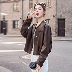 复古休闲短款皮衣外套女2025秋季新款小个子超火机车pu皮夹克上衣，女装皮衣，英标秀（1C119）