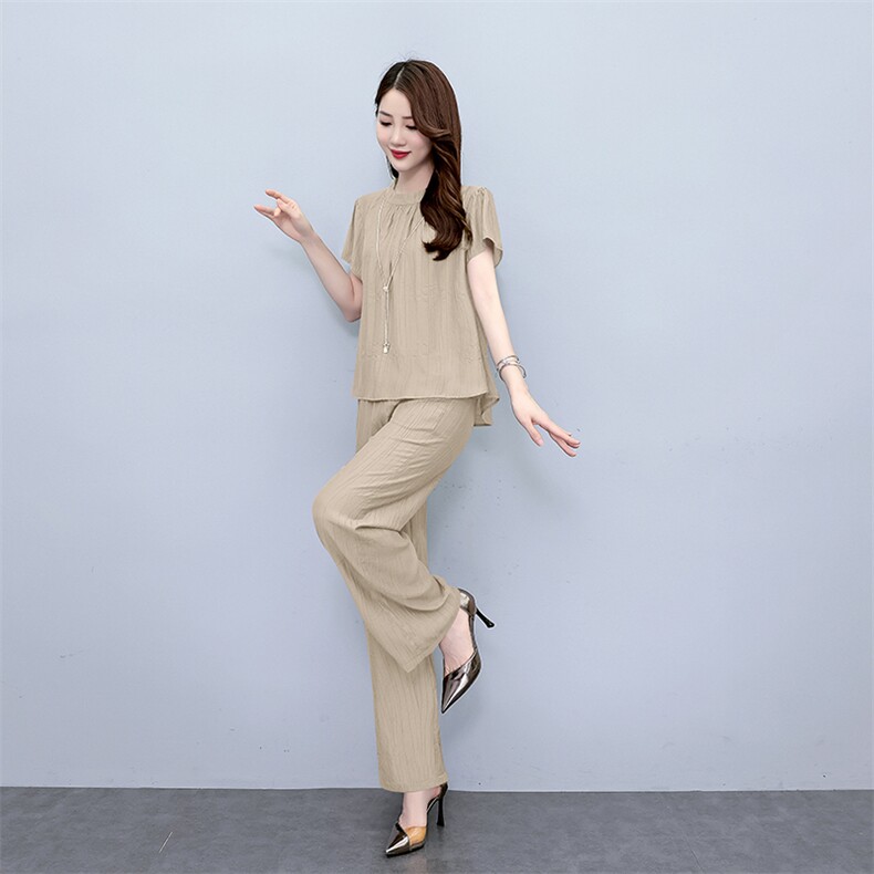薄款冰丝套装女2025夏新款时尚大码阔腿裤洋气减龄显瘦遮肉两件套,女装套装/套裙,梦依杭