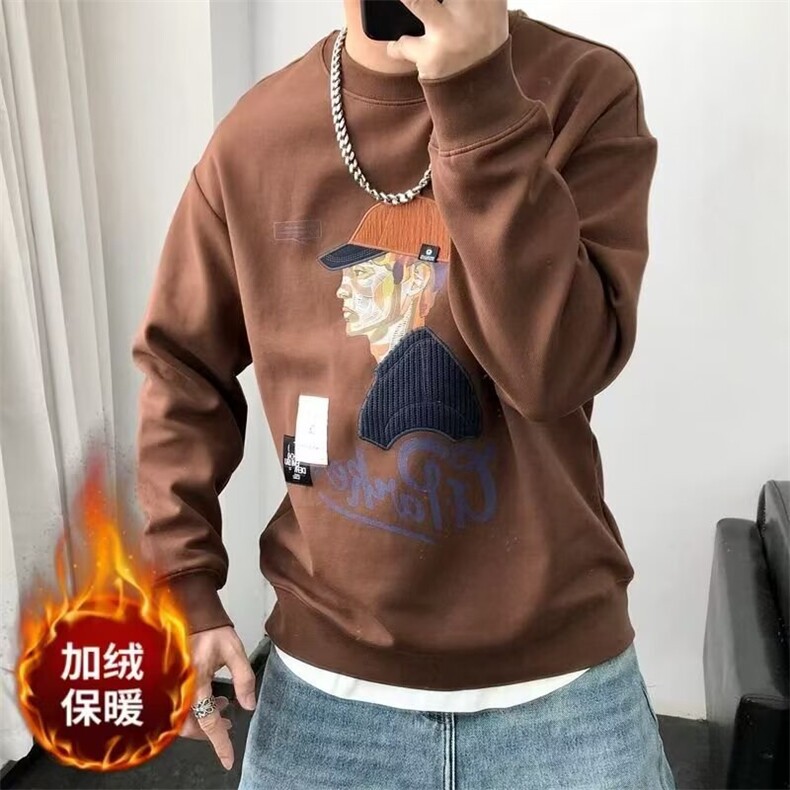 2025春季新款时尚百搭加绒卫衣男洋气减龄显瘦长袖T恤大码上衣潮图片