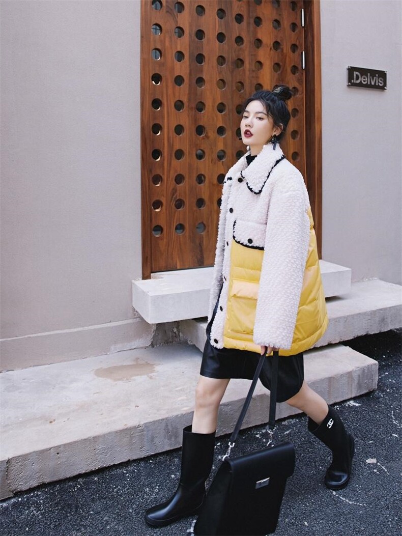 2021冬款拼接羽绒服，女装羽绒服，YOUER DENG