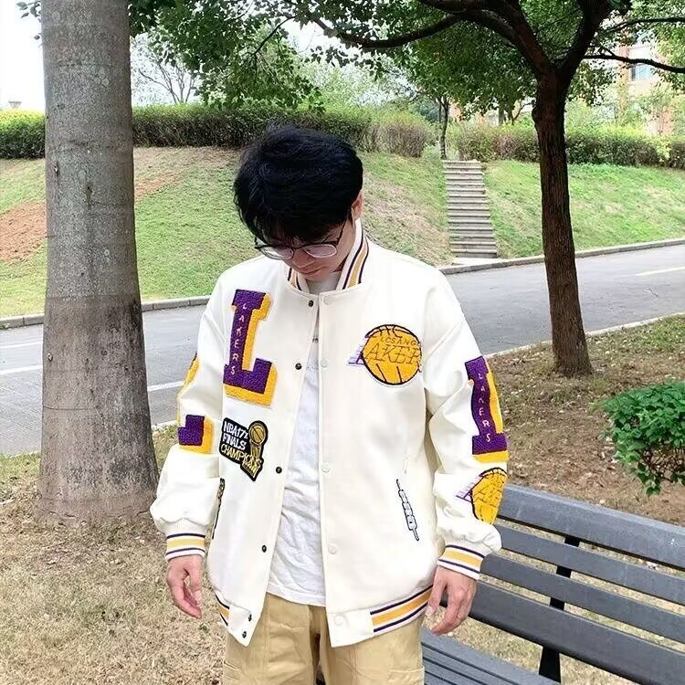 2025春秋复古毛呢飞行服外套宽松潮牌宽松休闲男士棒球服JKK833图片