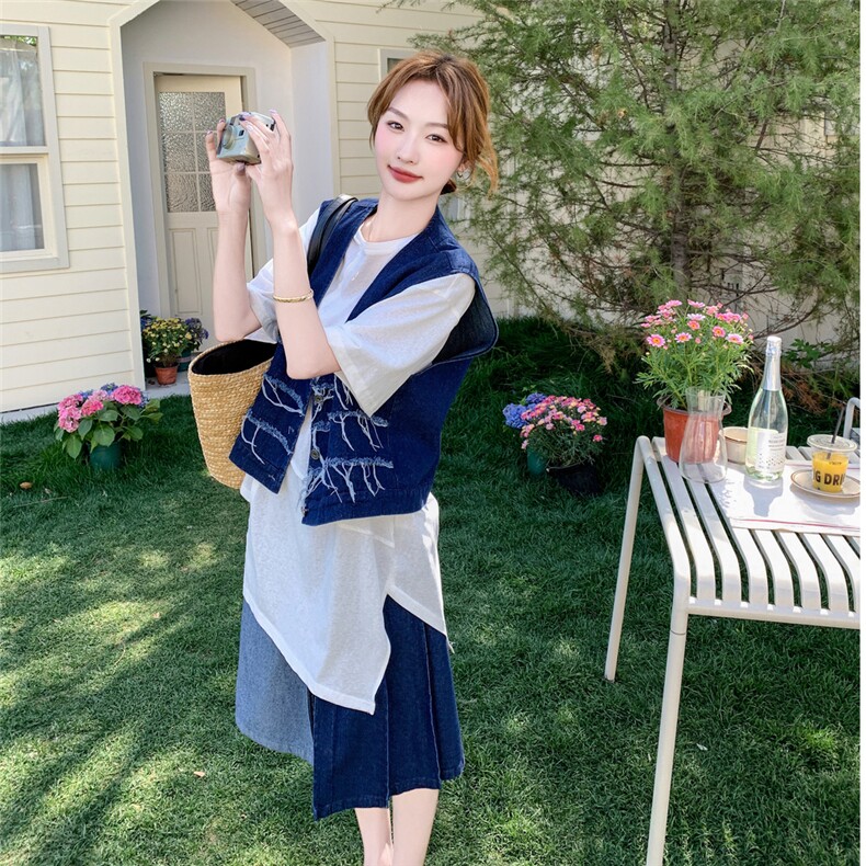 现?货?春款复古牛仔马甲三件套2D151-0613-P225-K308,女装套装/套裙,2D151