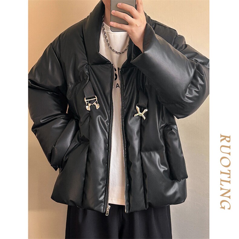 现货-白鸭绒羽绒服外套男潮牌时尚潮流pu皮棉衣外套AM23075-P340,男装棉衣,电商A351