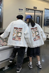 2025秋季港风大码不一样印花情侣牛仔夹克外套男JK562-P6588图片