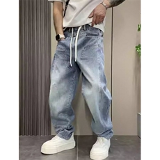 蓝色个性拼接水洗牛仔裤春季宽松设计感直筒休闲长裤NB810，男装牛仔裤，星座1116A（原606A-3）