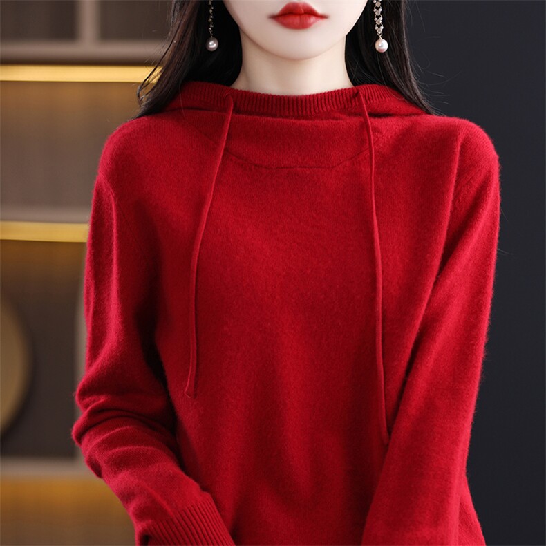 2024秋季新款女士纯色长袖帽衫通勤百搭,女装羊毛衫,朝辰羊绒