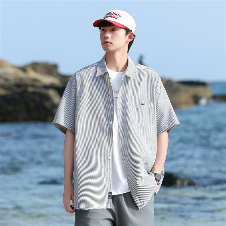 夏季新款男士条纹短袖衬衫,男装T恤,星座1107-1