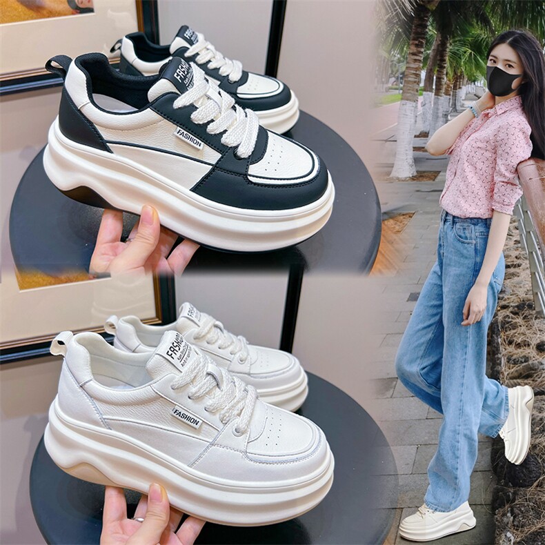 真皮小白鞋女2023秋季新款增高百搭鞋子女休闲厚底板鞋女运动女鞋图片