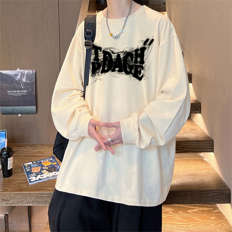 直播品质秋冬重磅潮牌嘻哈美式印花纯棉长袖T恤打底衫CT389特P28,男装T恤,电商A486