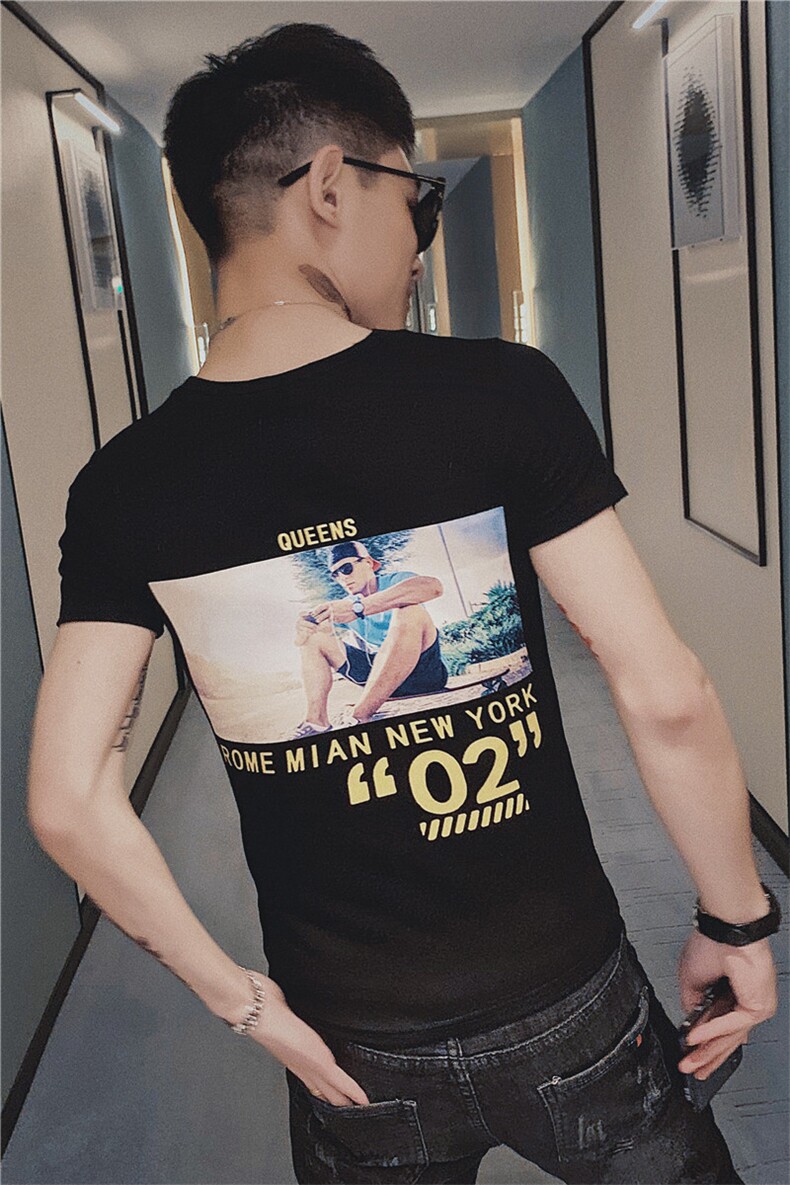 夏季刺绣短袖t恤男潮流社会小伙半袖痞帅体恤小衫C301B-DT19,男装T恤,电商C301B