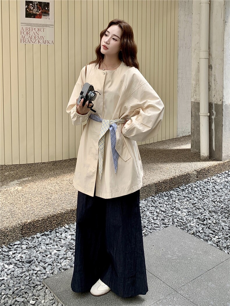 浅黄色韩系松弛感休闲风衣外套女2025秋季新款气质减龄超好看大衣,女装风衣,蝶眷