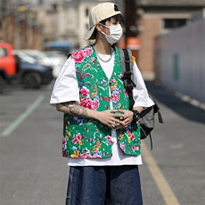 MJ03大花休闲男士风盘扣马甲大码花坎肩团队服喜庆婚礼服潮男，男装背心/马甲，星座115A(原星座507）