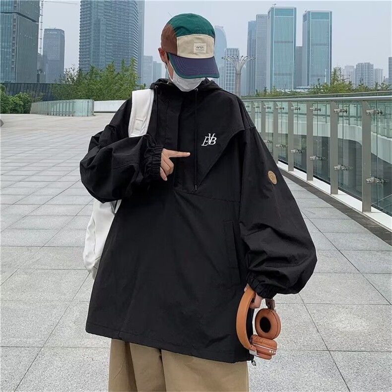 日系cityboy字母情侣冲锋衣夹克男春秋潮牌小众连帽外套W3799-P50,男装夹克,星座412