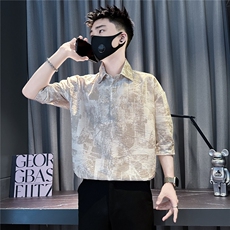 七分袖衬衫扎染印花带纹理面料社会小伙店主风301C-CS28-P58控78，男装衬衫，星座301C（原B323）