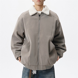 现货冬季美拉德毛领雾面PU皮棉服加绒加厚保暖百搭设计款情侣棉衣图片