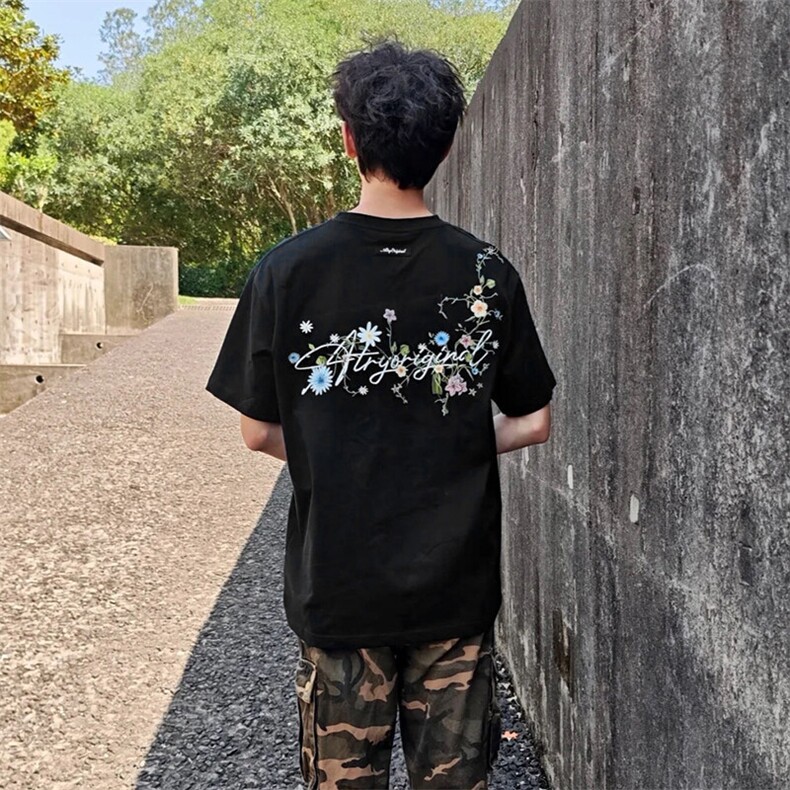 万针全刺绣工艺抖音得物高品质260克重磅纯棉双纱美式高街短袖T恤,男装T恤,电商A486