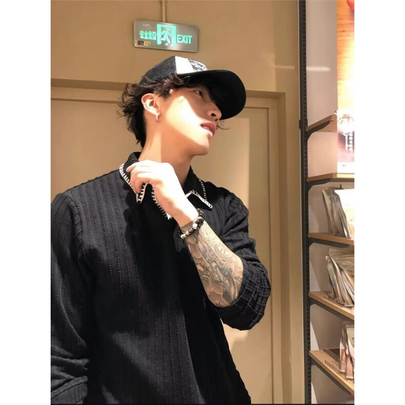 网络图，翻领肌理感情侣高级感复古宽松体恤XZ302B-1-W20P45,男装T恤,星座302B-1