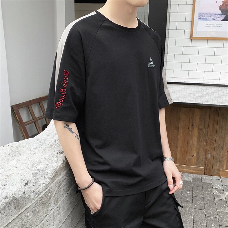 新款夏季短袖t恤男士宽松ins情侣半袖衣服五分袖打底衫DS350TP25,男装T恤,电商A102