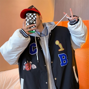 新款港风假两件连帽棒球服夹克棉衣棉服棉袄男女外套  P90  控138图片