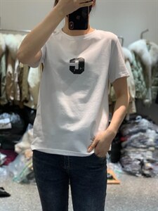 2022年春季新款字母C印花图案百搭短袖T恤,女装T恤,L·H·X