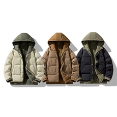 日系复古假两件连帽棉衣男冬季宽松情侣冬季棉服M0829-P103，男装棉衣，星座308B-2