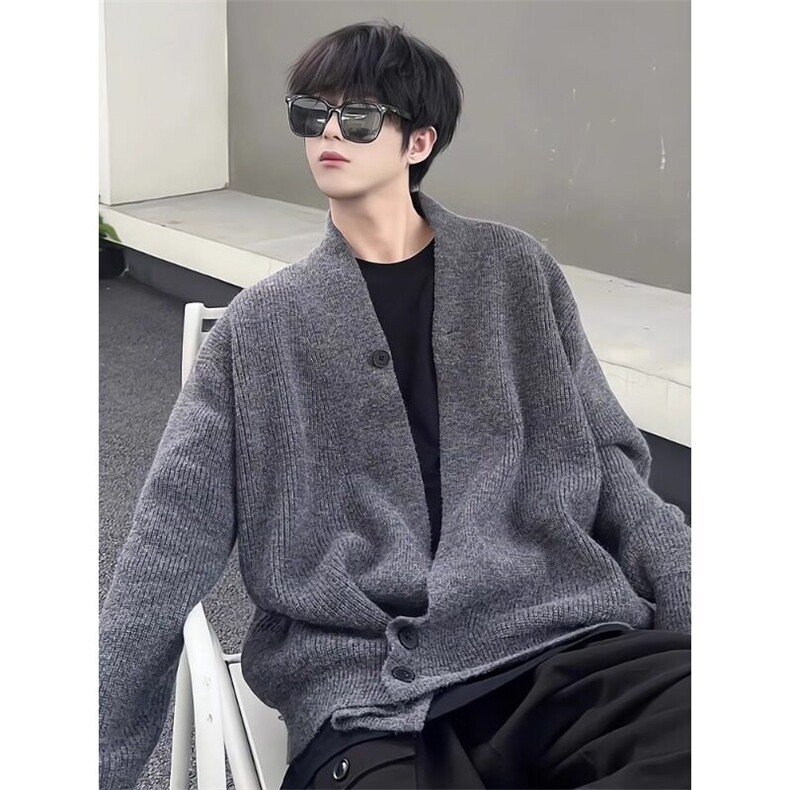 灰色道袍开衫毛衣牌慵懒风情侣外套宽松针织衫MY2369特P55,男装针织衫/毛衣,星座908-1