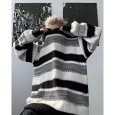 现货新款保暖毛线衣慵懒风针织衫外套撞色条纹毛衣男M1584-P40，男装针织衫/毛衣，星座512-4