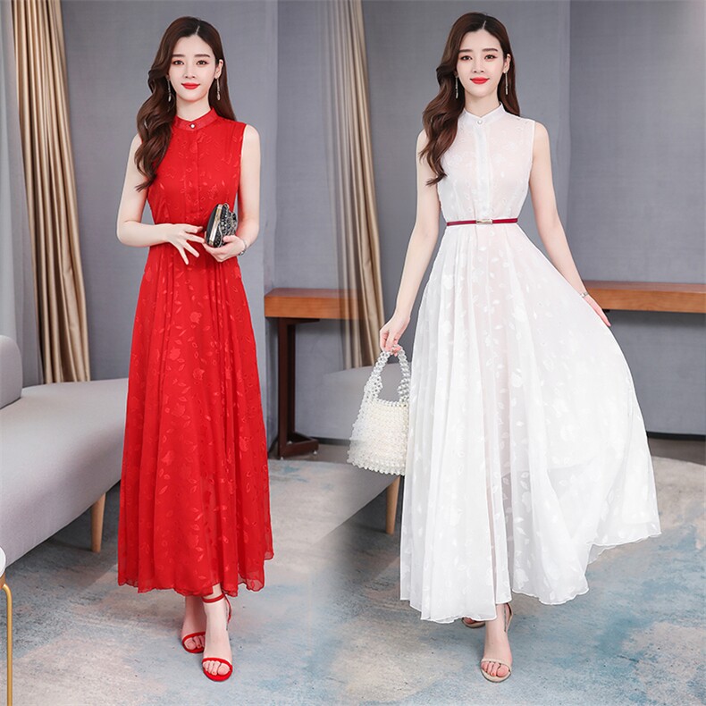 雪纺连衣裙2021新款夏流行裙子长款收腰大摆有女人味的长裙女,女装连衣裙,潮品会