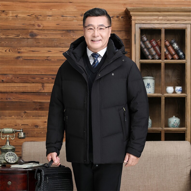 中老年冬装短款90%鹅绒羽绒服连帽男士防寒外套H85-P245388元，男装羽绒服，星座1210A