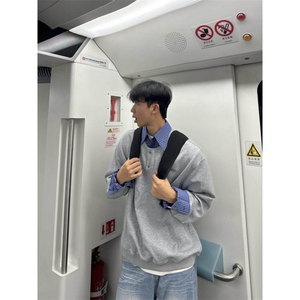 网图-WY10-P58  25春装假两件套头卫衣格子拼接上衣套头衫内搭图片