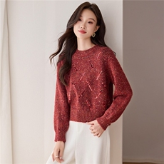 2025慵懒风针织衫女冬季新款钉珠设计感小众松弛感上衣新款高级，女装羊毛衫，艾米