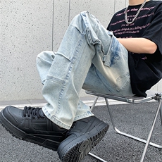港风美式高街多口袋工装直筒牛仔裤男潮insXZ213-K60647-P75控88，男装牛仔裤，星座213