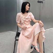 2022年夏季韩版通勤蝴蝶结中长款连衣裙，女装连衣裙，卡杰菲