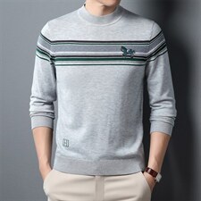 S2726钱塘2020-2秋季薄款时尚休闲简约条纹中年男士羊毛衣P70，男装针织衫/毛衣，钱塘207-2