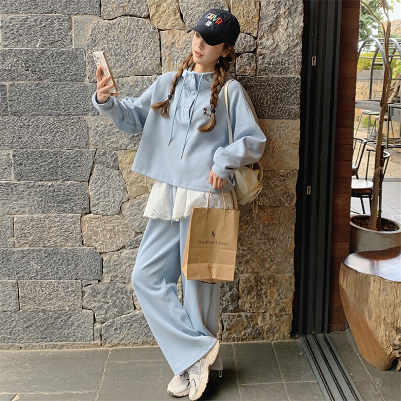 蓝色卫衣运动套装女春秋2025新款休闲高级感减龄两件套爆款流行图片