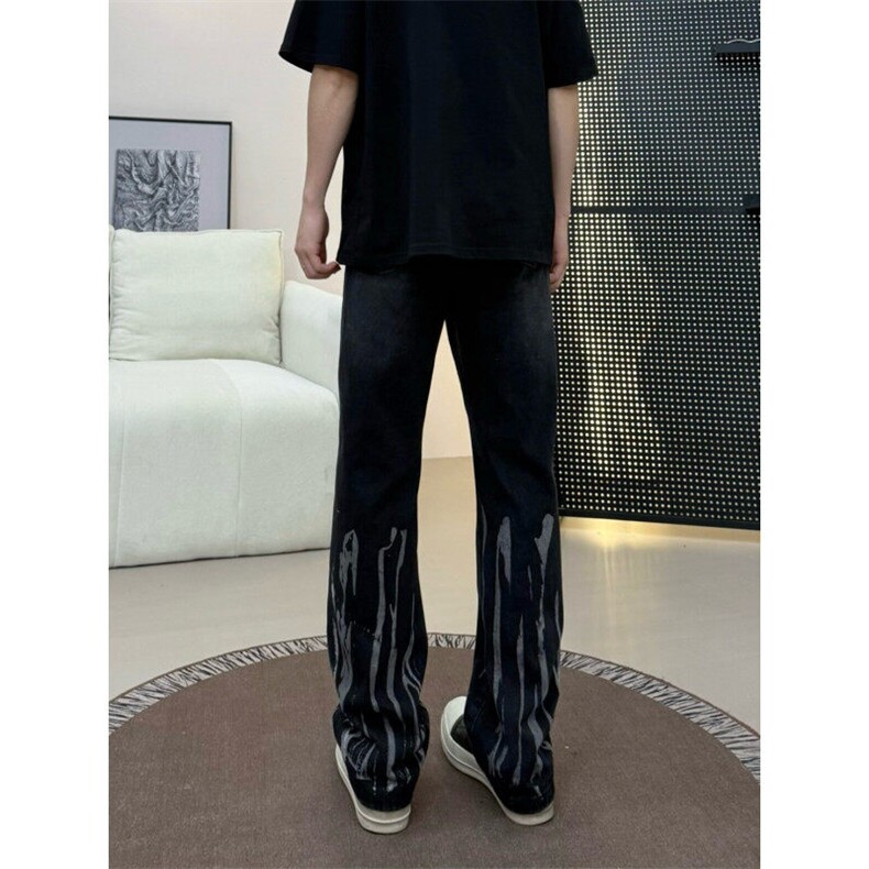 扎染弯刀牛仔裤男款美式高街vibe直筒微喇裤 310A-4-NZ75-P55图片