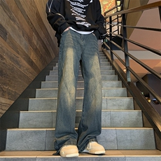 抖音现货宽松直筒拖地牛仔裤中性喇叭裤潮GK06-P60限价78，男装牛仔裤，星座310A-1