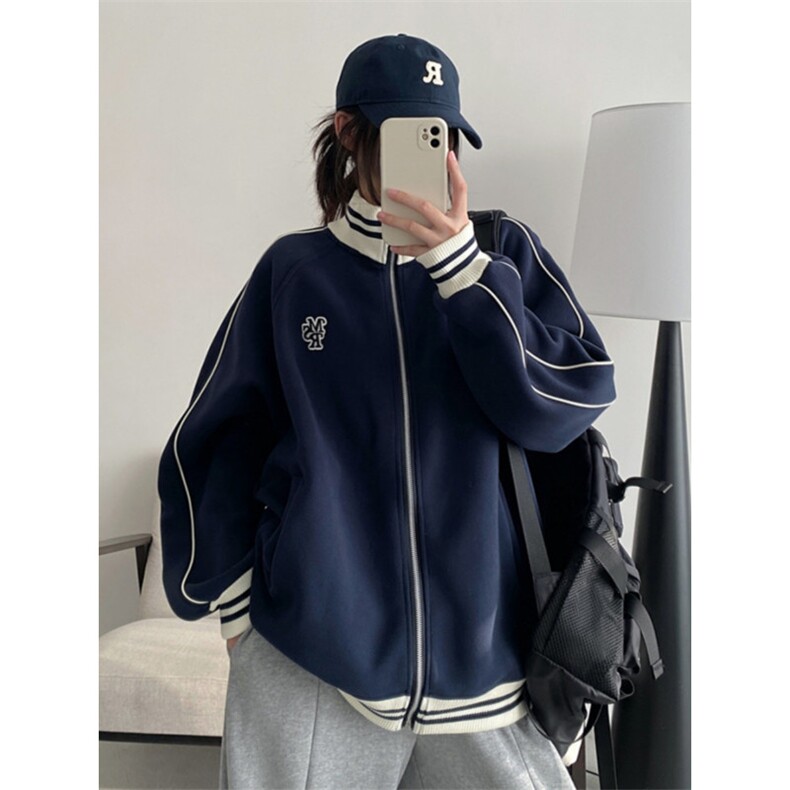 1506-1/W68261/P53美式小香风复古米白色棒球服短外套男春季百搭图片