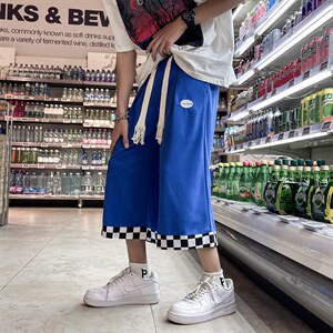 克莱因蓝日系复古休闲七分裤男夏季宽松夏季直筒阔腿裤DK904-P30图片