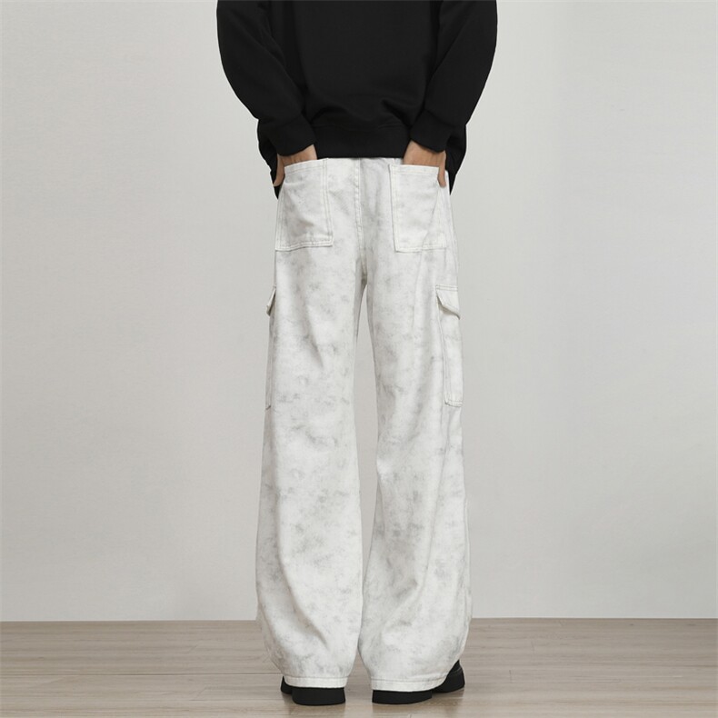 美式复古扎染工装裤女男2024秋潮牌高街宽松褶皱伞兵休闲裤子,男装休闲裤,星座410-6（原星座1304-1）