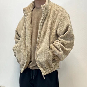 日系软糯立领羊羔毛外套男冬季短款仿羊羔绒工装棉衣夹克 W105图片