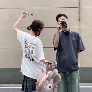 抖音得物供货210克现货宽松纯棉美式潮牌印花落肩袖纯棉T恤AT2192图片