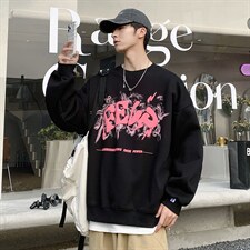 现货2022春季新款港风撞色字母印花宽松圆领套头卫衣WY05-P50，男装卫衣，星座1602（原101B）